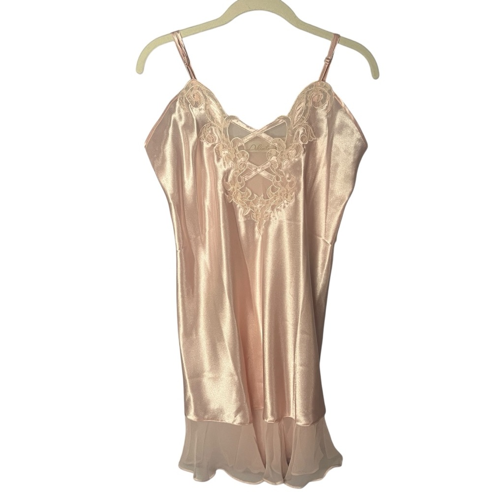 Vintage Delicates Intimates Blush Pink Lace Chiffon Hem Lingerie Dress Size M